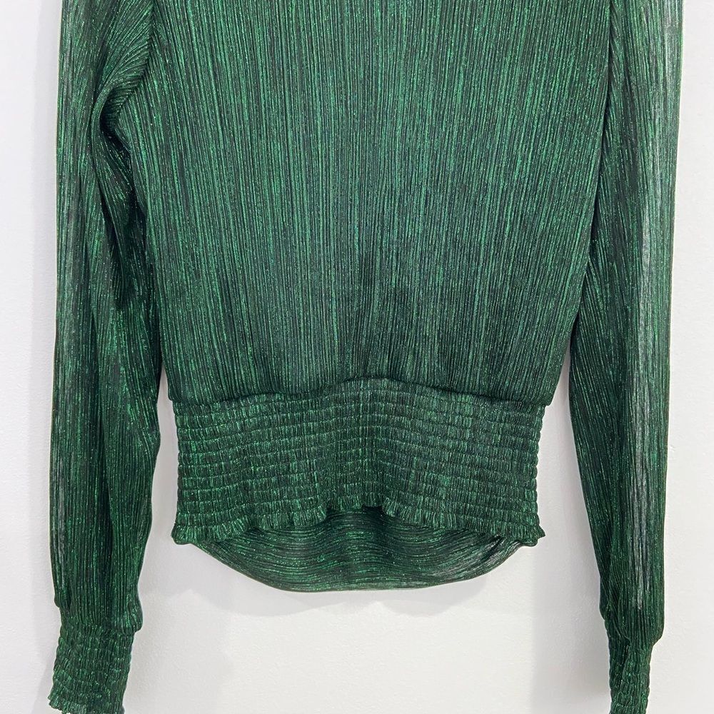 Bailey 44 Metallic Green Crinkled Silky Puff Shoulder Blouse Size Small - Picture 9 of 16